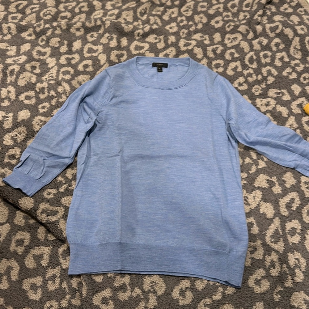 3/4 length carolina blue merino wool sweater